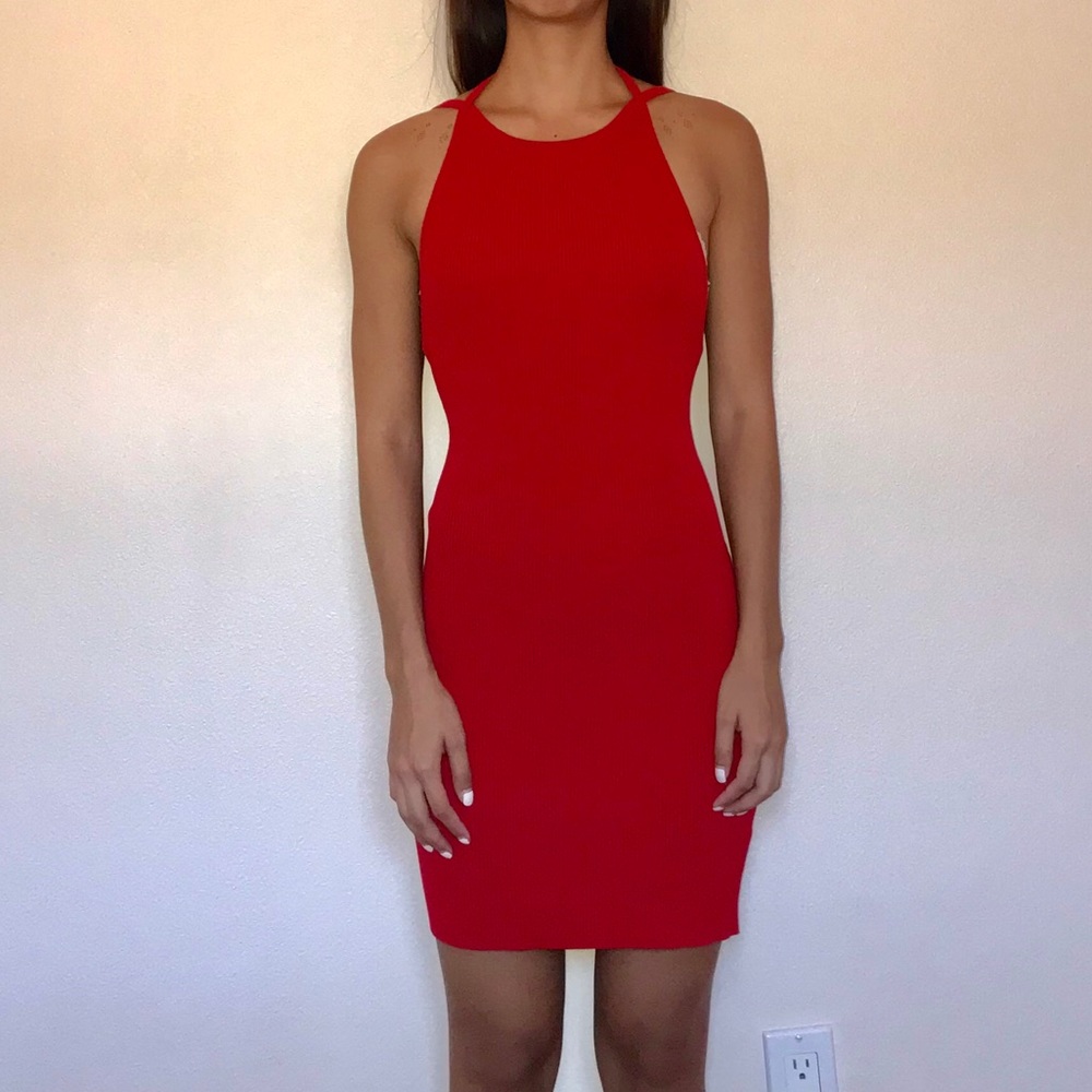 Red Bodycon Open Back Dress